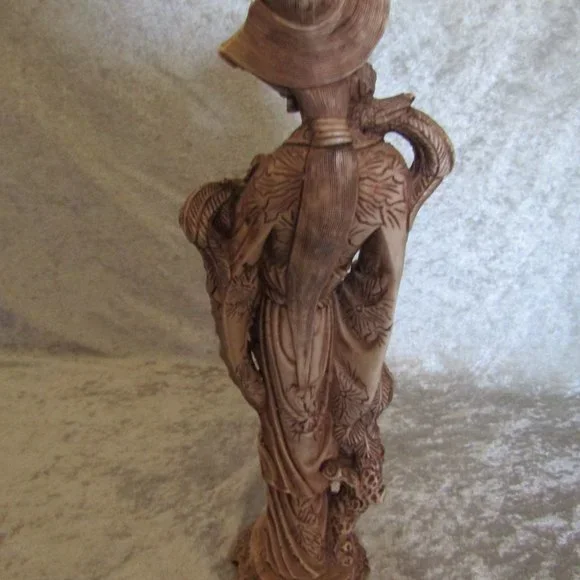 15" Resin Asian Women With Birds Statue - Picture 8 of 12